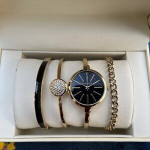 Anne Klein black and gold bangle watch and bracelet set